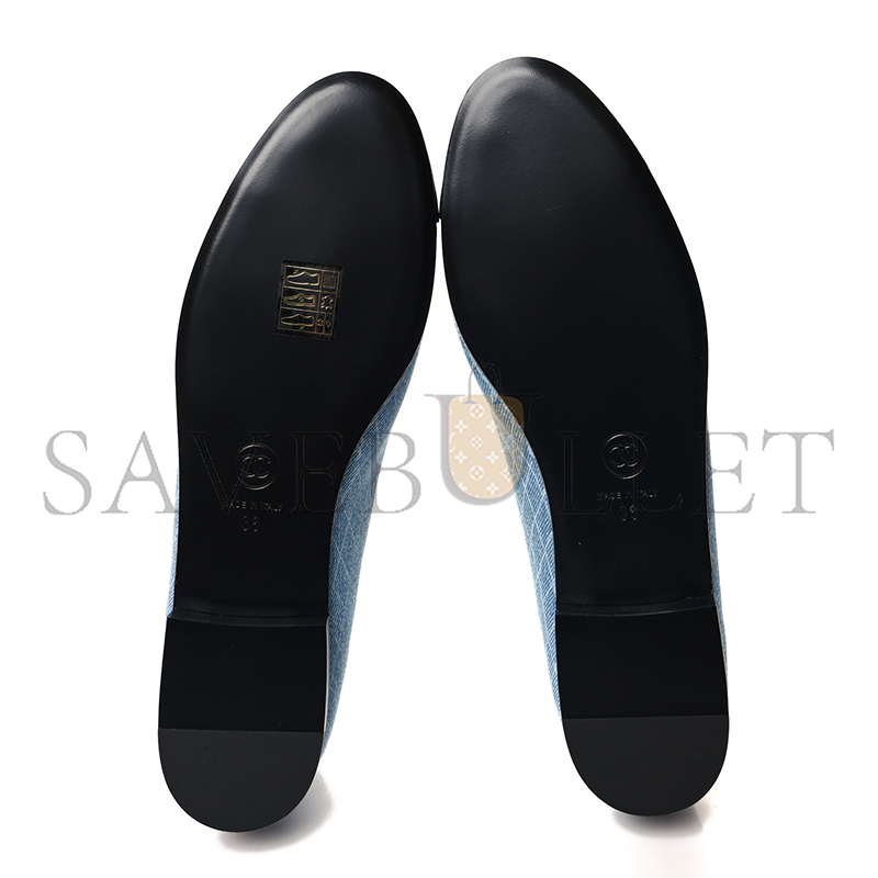 Ch**el denim printed quilt cc cap toe ballerina flats 157513